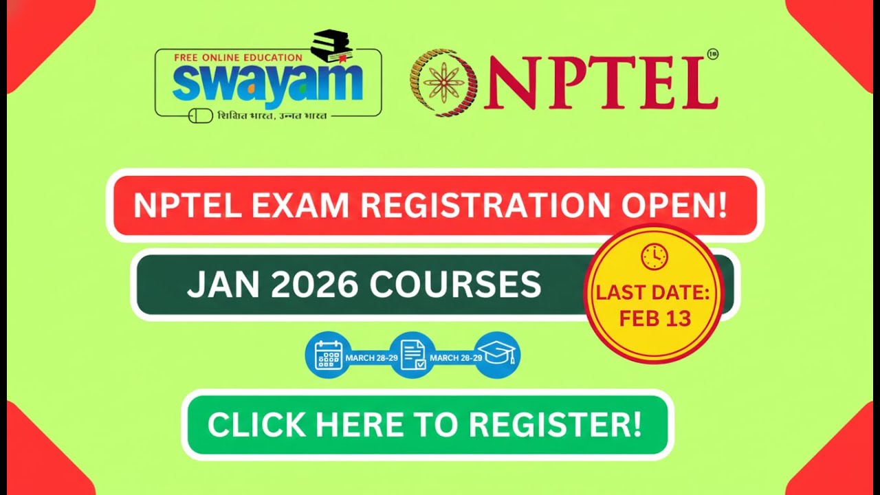 NPTEL Exam Registration Open | Jan 2026 Courses | Last Date & Fees Explained #myswayam #nptel2026