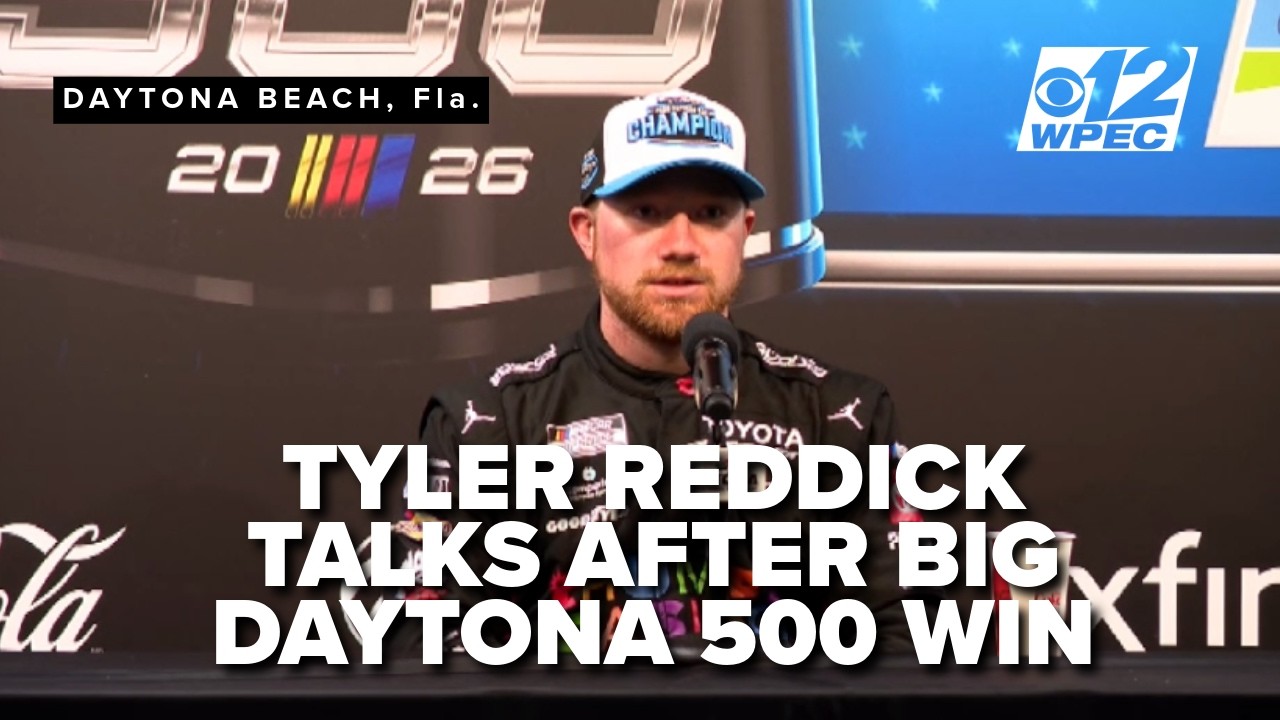 Daytona 500 winner, Tyler Reddick, speaks from the media center