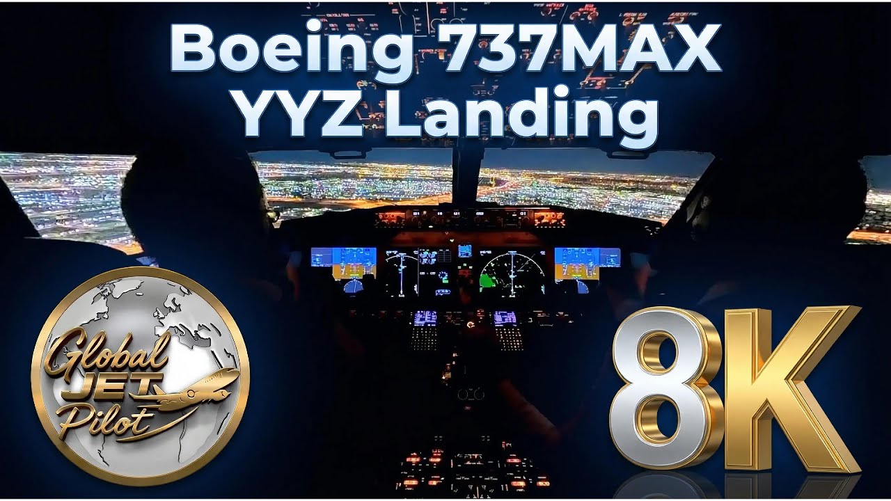 Ночная посадка Boeing 737 MAX в Торонто (YYZ) &mdash; реалистичный вид из кабины пилота в разрешении 8K.