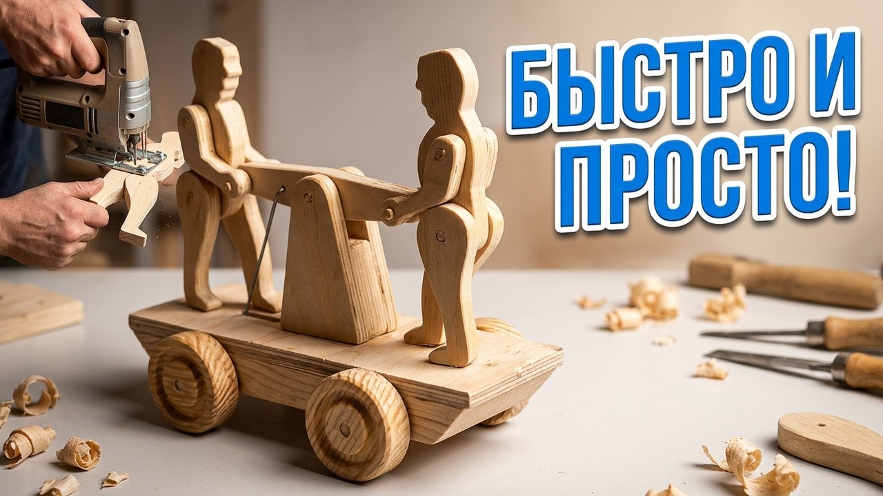 Механическое изделие из дерева, человечки на дрезине. SMart1961