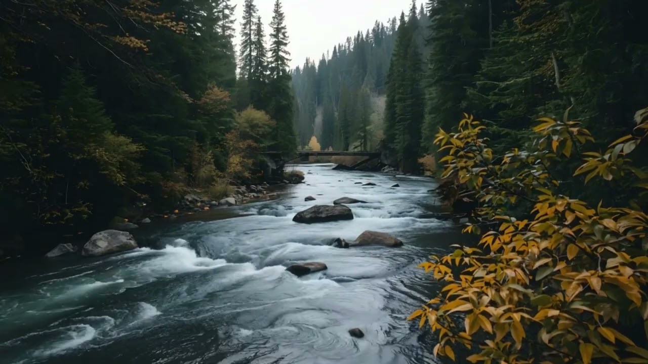 Quiet Forest River Flow | Fall Nature Sounds for Stress Relief