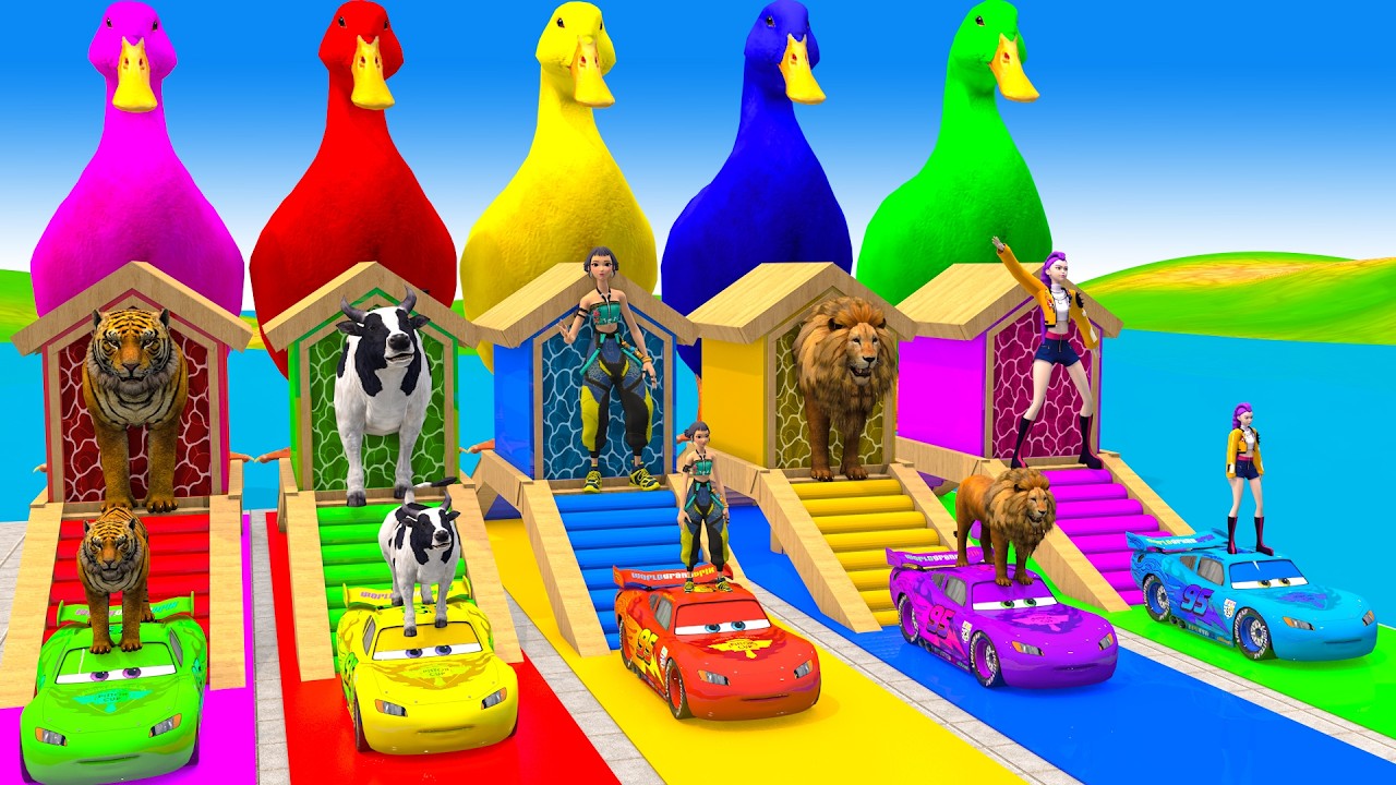 Long Slide Game With Cow Elephant Gorilla Hippopotamus Tiger 3d Animal Game Funny 3d Animals