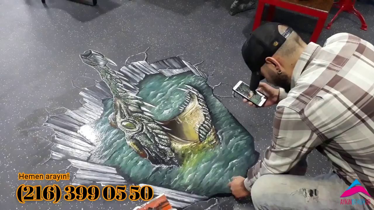 Aykin Dekor 3D Ressamımız tarafından zemine uygulanan 3 Boyutlu Yağlı Boya Resim Çalışması.