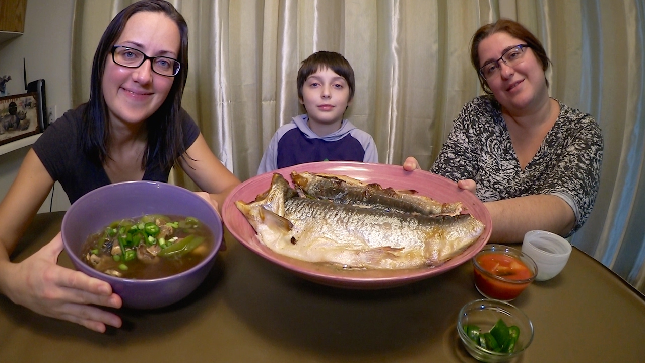 Mushroom Noodle Soup And Dill Pesto Salmon | Gay Family Mukbang (먹방) - Eating Show