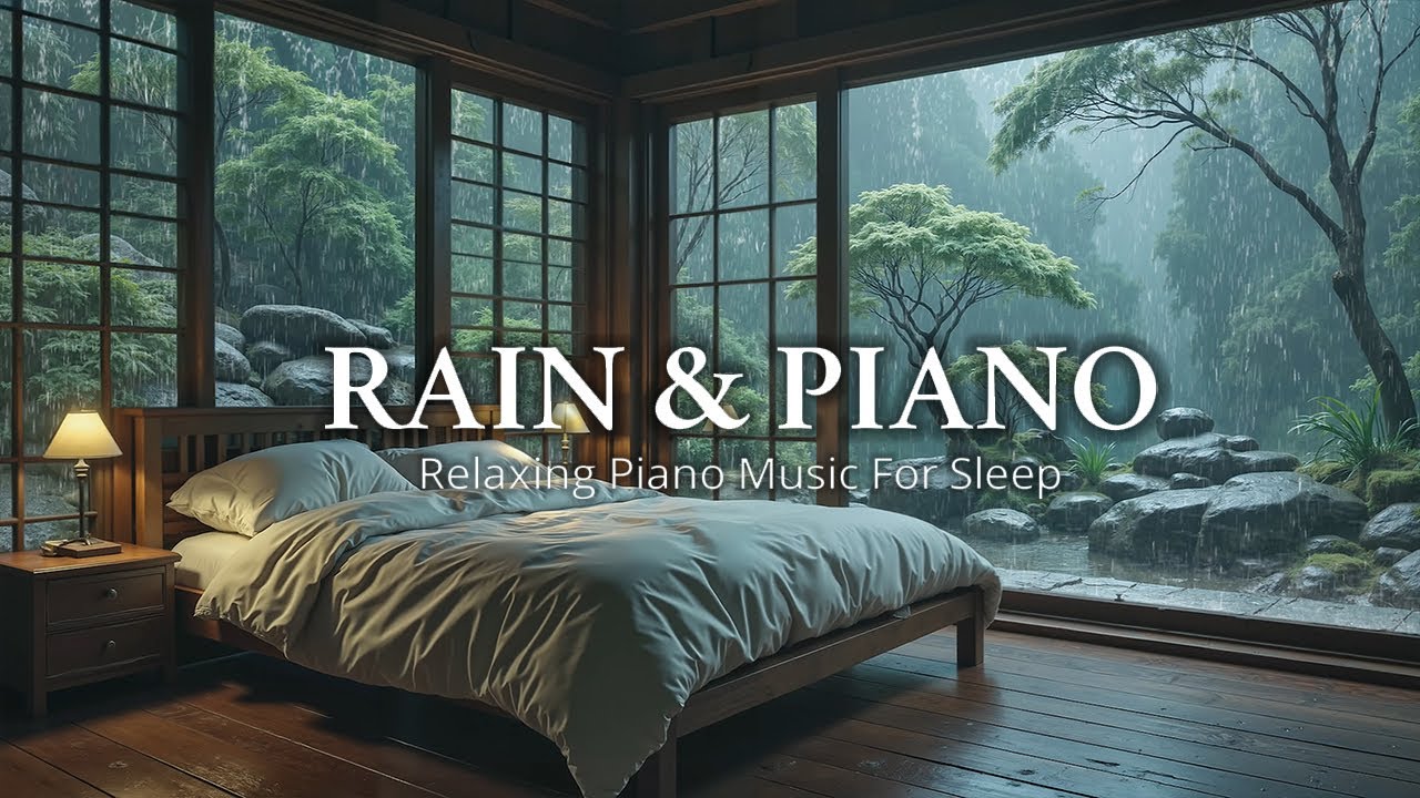Serene Forest Bedroom Night | Relaxing Piano with Gentle Rain Sounds for Deep Sleep, Stress Relief