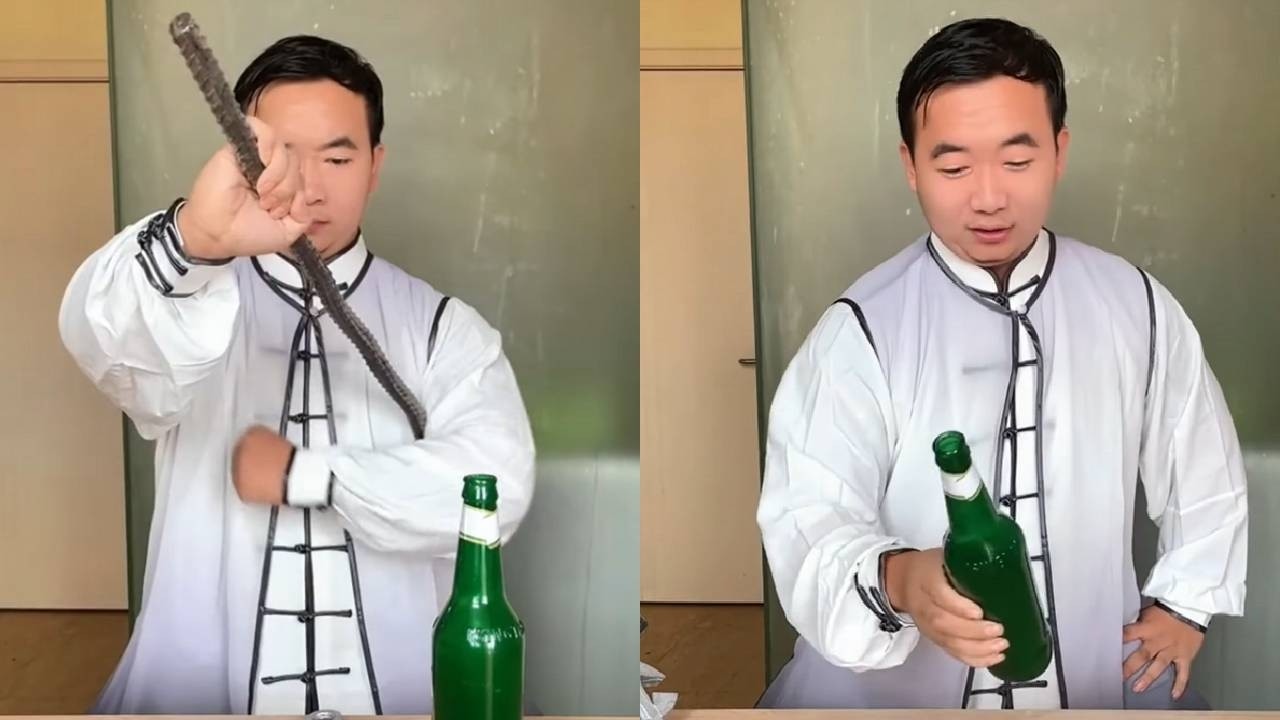 中国功夫：和两位通背拳高手比试拍酒瓶！谁的功夫更强！？Compete with two Tongbeiquan masters in bottle-shooing competition!