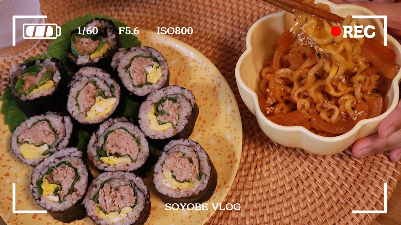 [먹방브이로그] 일주일동안 김밥 만들어 먹는 vlog✨ 지락실 불닭볶음면에 참치김밥, 불고기김밥, 감태 육회김밥, 불닭김밥, 연어물회, kimbap korea food
