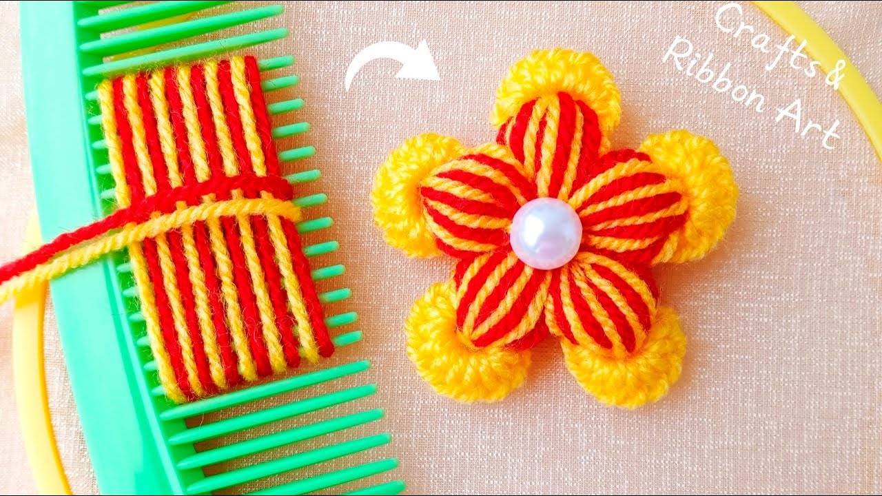 💖🌟 Супер Идея с Расческой - Сделала очень Просто Красивый Цветок из Пряжи - Вам Понравится Идея