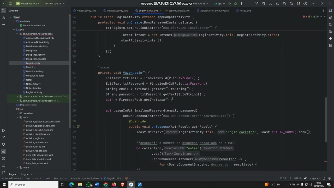 Criação de App Android com ligação a Firebase - parte 6