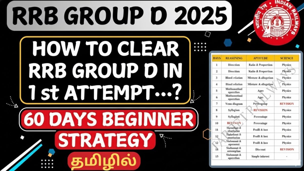 👊RRB GROUP D 2024-25🔥 60 Days Beginner Strategy in tamil 🏆