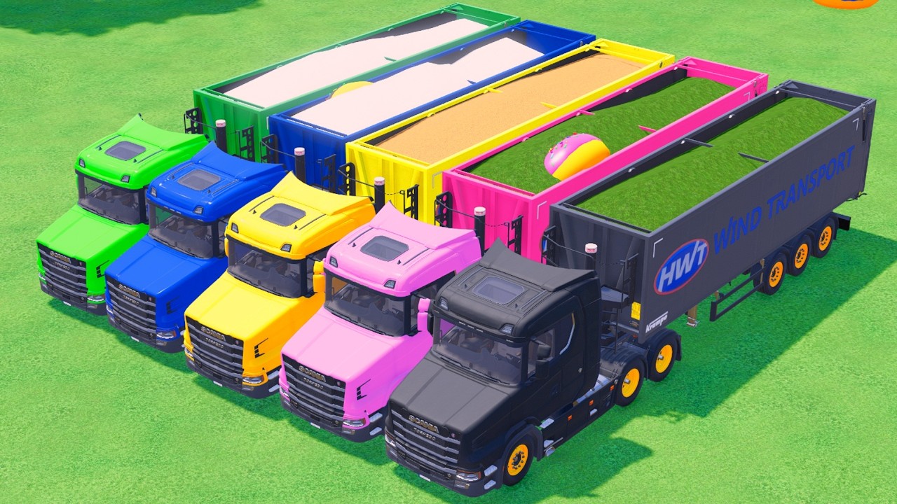 TRANSPORTING COLORFUL RAINBOW TRAILER TRUCKS - ANIMAL FEED - Farming Simulator 22 #22