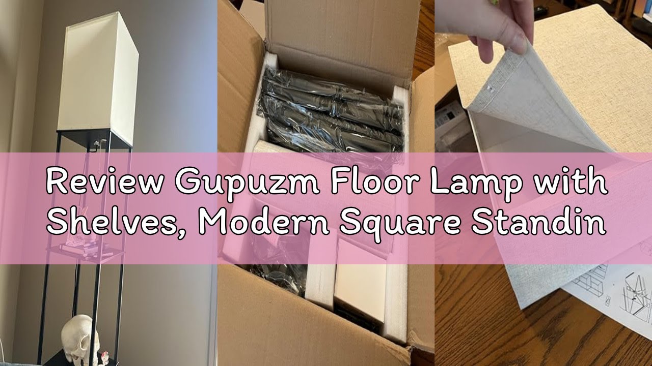 Review Gupuzm Floor Lamp with Shelves, Modern Square Standing Lamp with 3 Color Temperature Bulb, Co