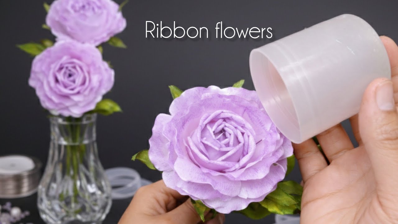 amazing trick 🍹🌸 you can try to make a gradient purple rose with 5 cm ribbon, beautiful and easy