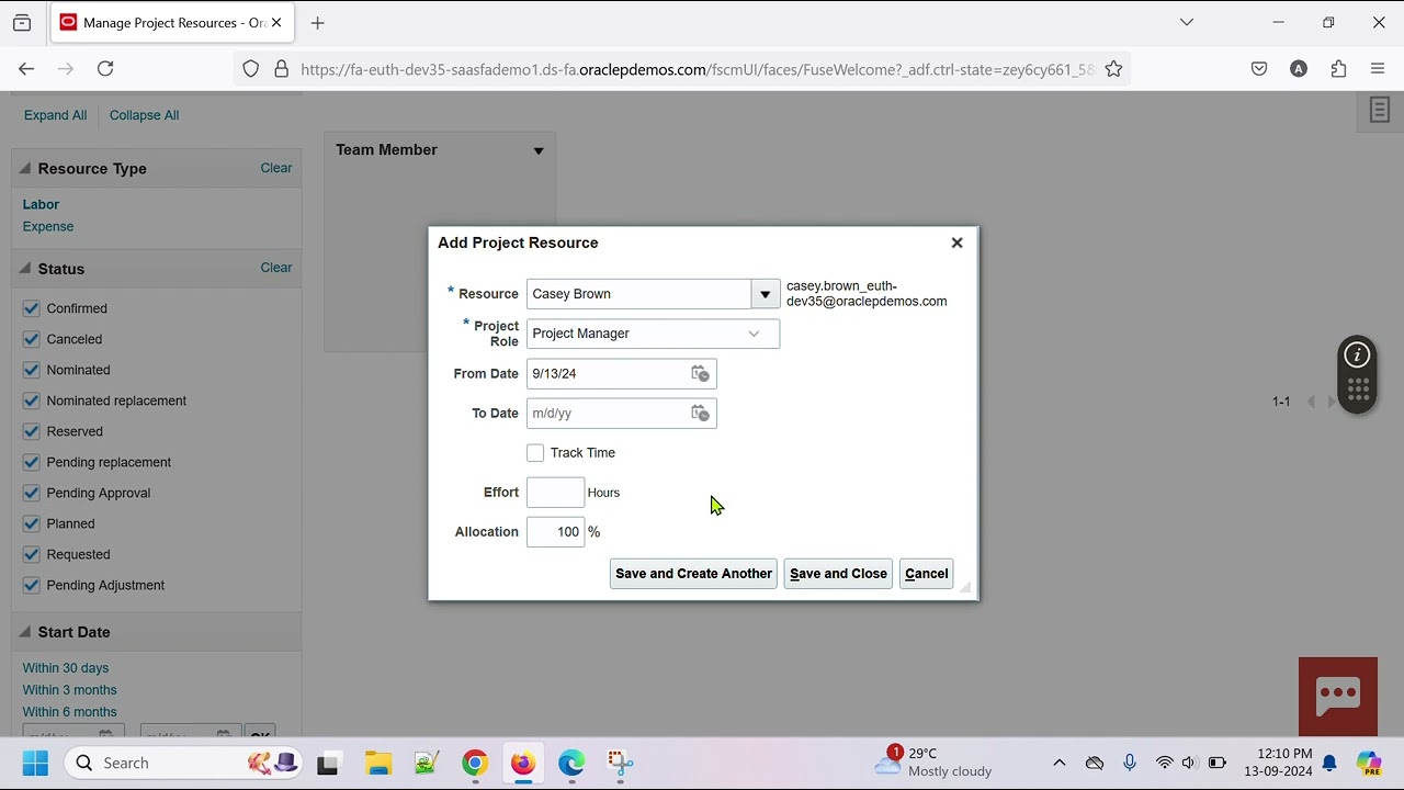 Oracle fusion PPM project creation and Budgeting