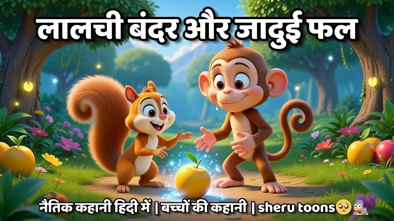 लालची बंदर और जादुई फल | सीख भरी कहानी | नैतिक कहानियाँ, cartoon story