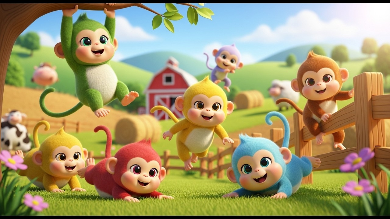 Five Little Monkeys on MacDonald’s Farm 🐒 A Silly Animal Song Full of Laughs