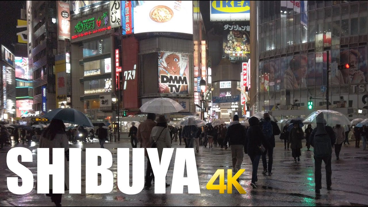 Shibuya, Japan, rainy walking tour 4k 60fps