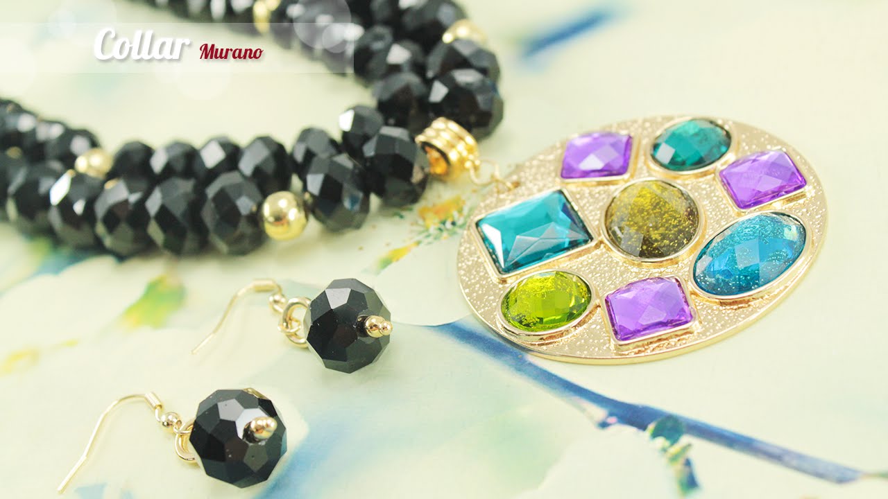 Como Hacer Collar con Murano Negro y Pendiente con Acrílicos de Engaste