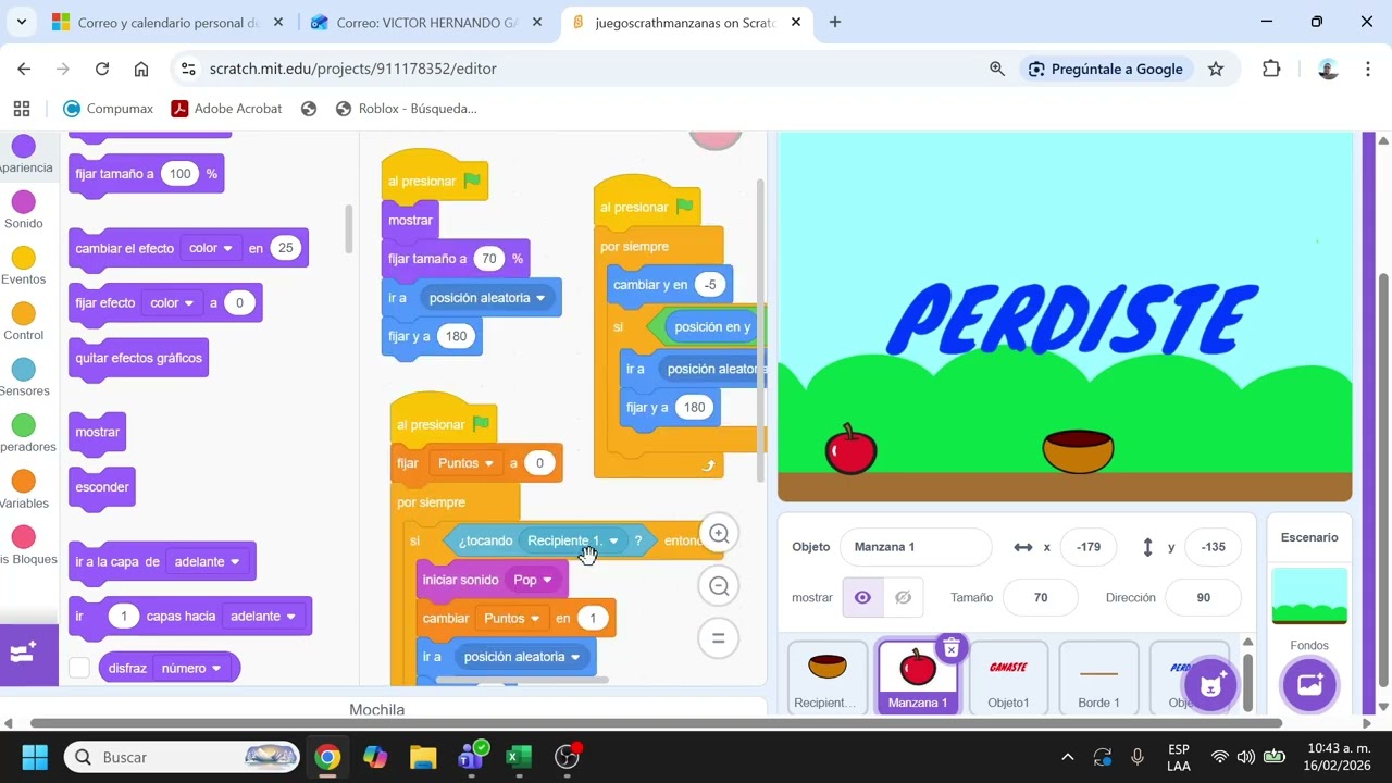 Práctica 3. Juego para atrapar manzanas