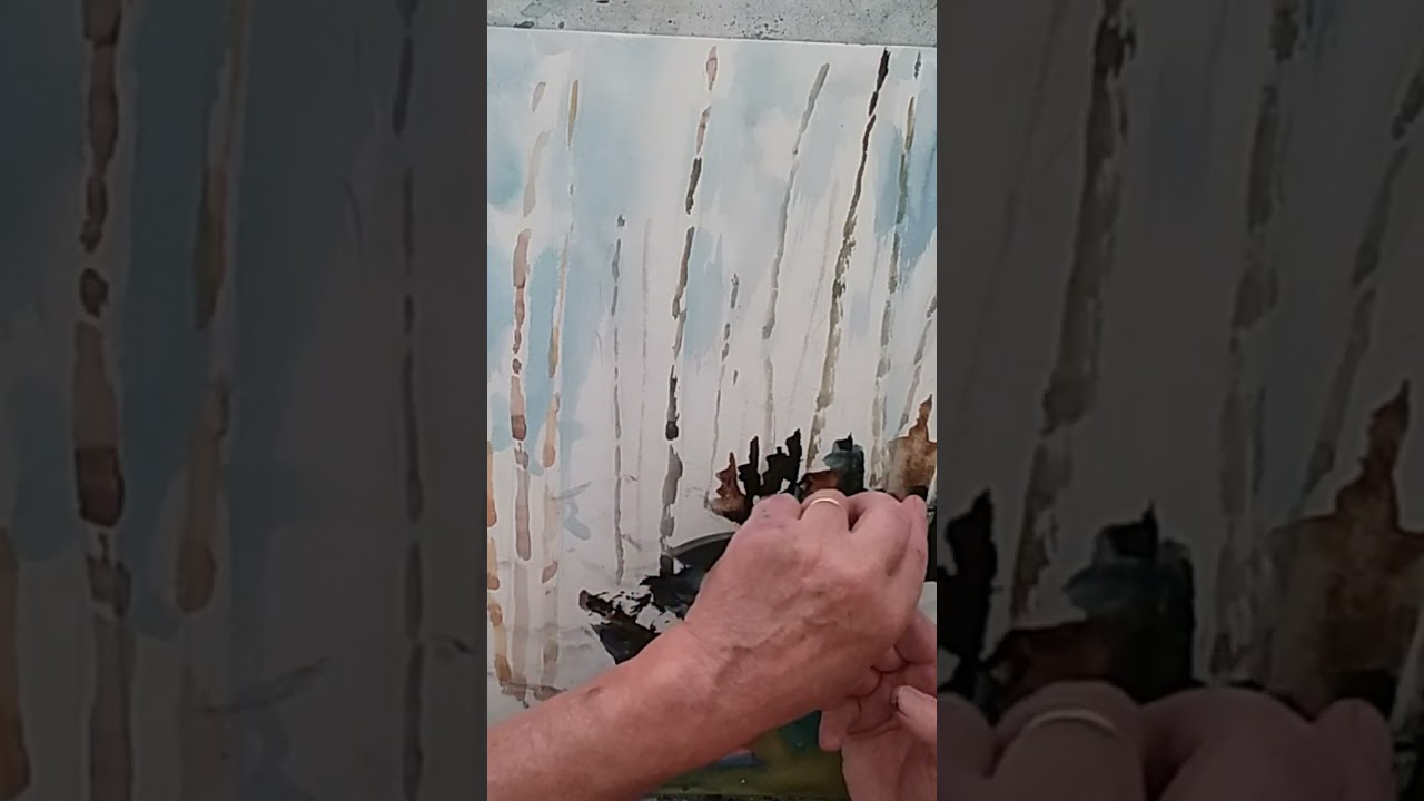 Aquarelltechnik lernen - Watercolorpainting learning :Birkenwald