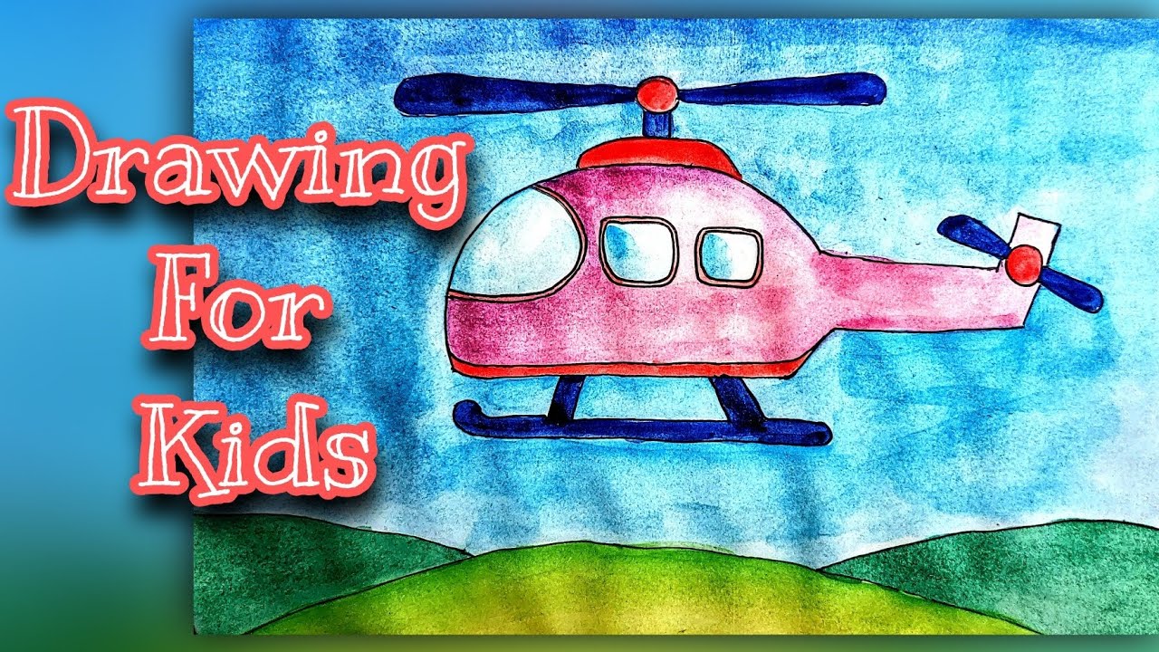 Easy Helicopter Drawing for Kids | Simple Watercolor Art Tutorial