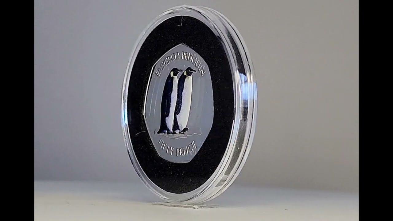 British Pobjoy Mint : 50 pence silver proof Emperor Penguin Coloured 2023 British Antartic Territory