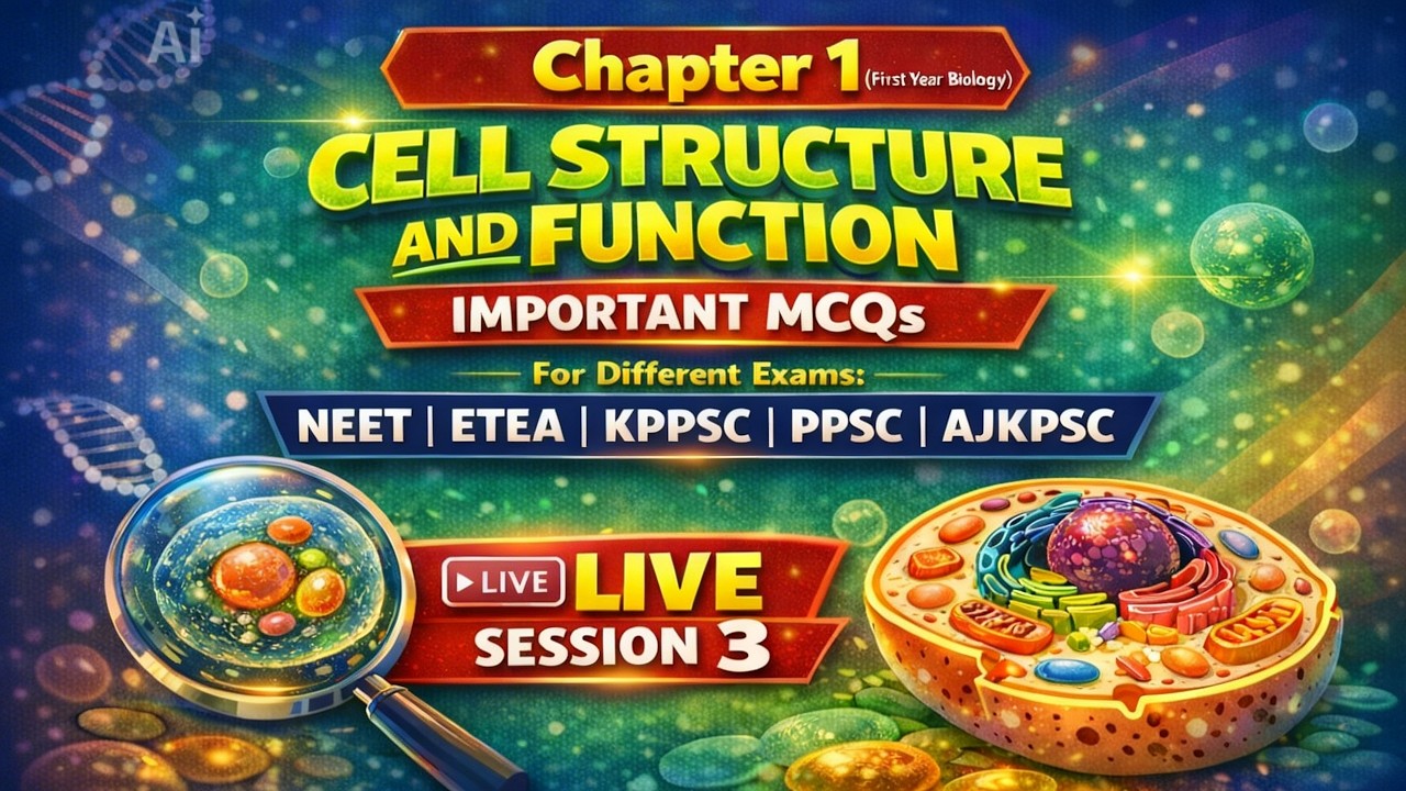 BIOLOGY MCQS LIVE SESSION 3 🔴 Cell Structure & Function | Important MCQs for NEET, ETEA, KPPSC, PPSC