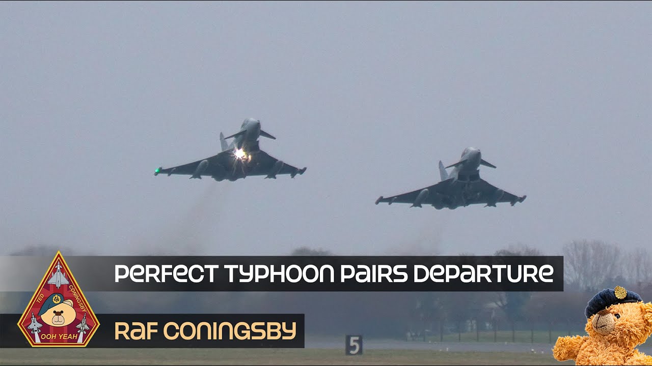 PERFECTION! PAIRS TYPHOON FORMATION DEPARTURE TAKE OFF • RAF CONINGSBY