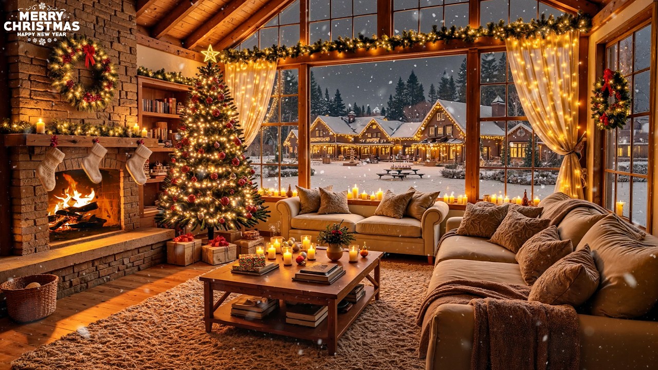 Peaceful Christmas Music for Relaxation🔥 Relaxing Christmas Ambience ❄️ Warm Fireplace and Soft Snow