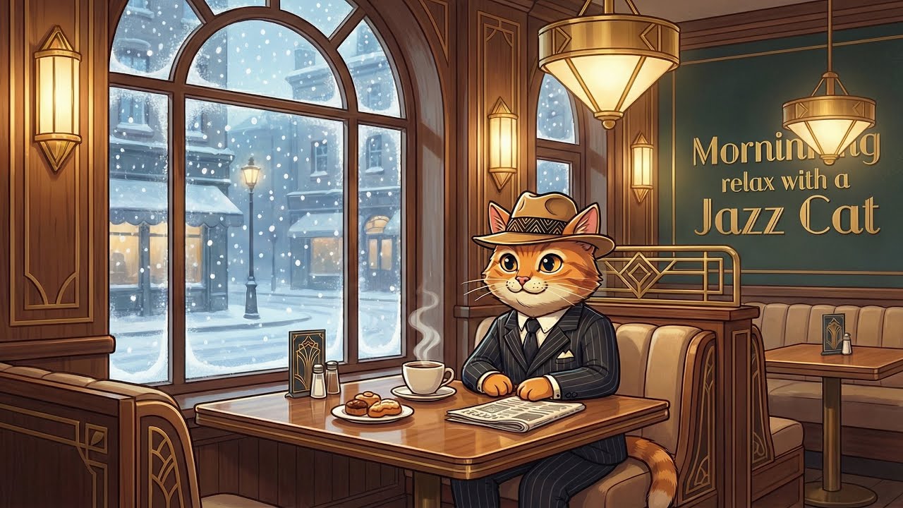 Relax with Jazz Cat in a cozy morning cafe | relaxing retro jazz music