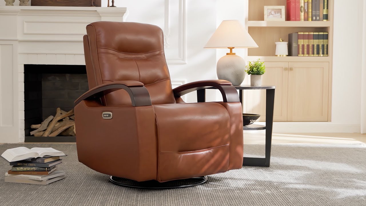 Laisha Leather Swivel Glider Power Recliner Chair, Dark Brown