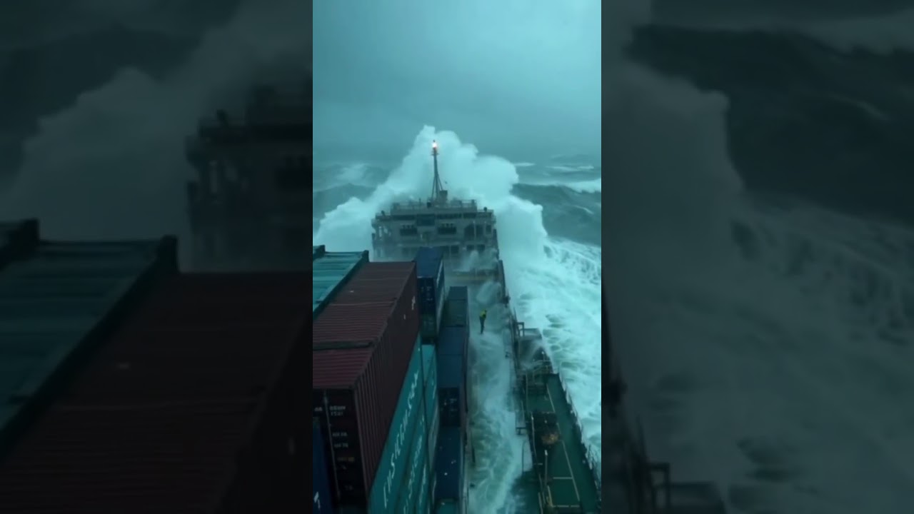 Dangerous ocean North sea view containership cargoship 