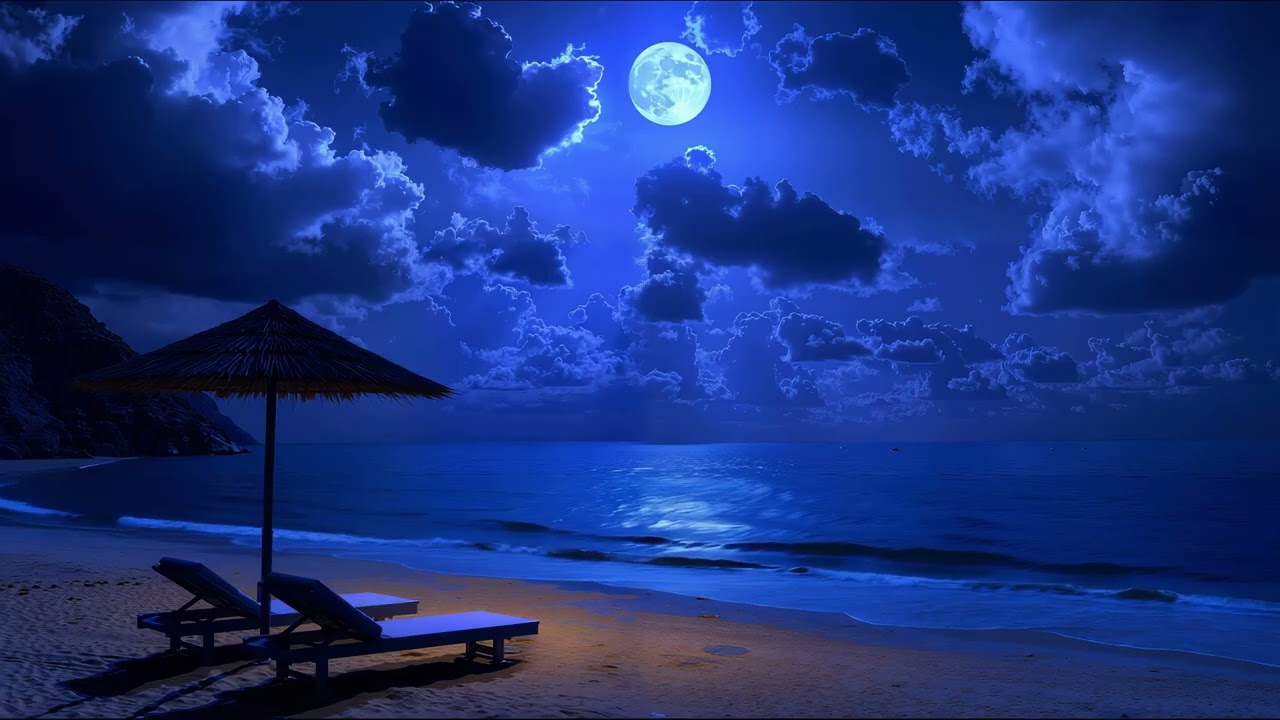 Night Ocean Tranquility🌊Calming Ocean Waves, Campfire Sounds for Relaxation - ASMR Nature Ambiance