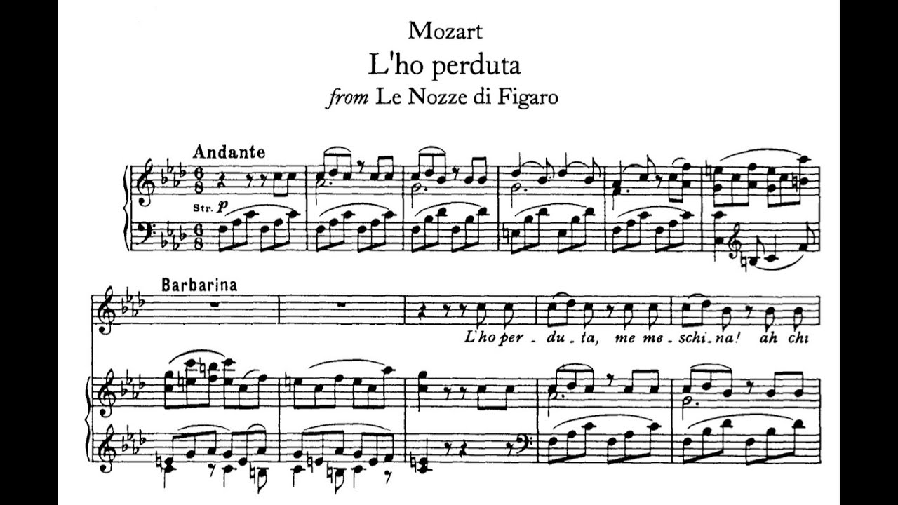 L'ho perduta ( W. A. Mozart) - F Minor Piano Accompaniment - Karaoke