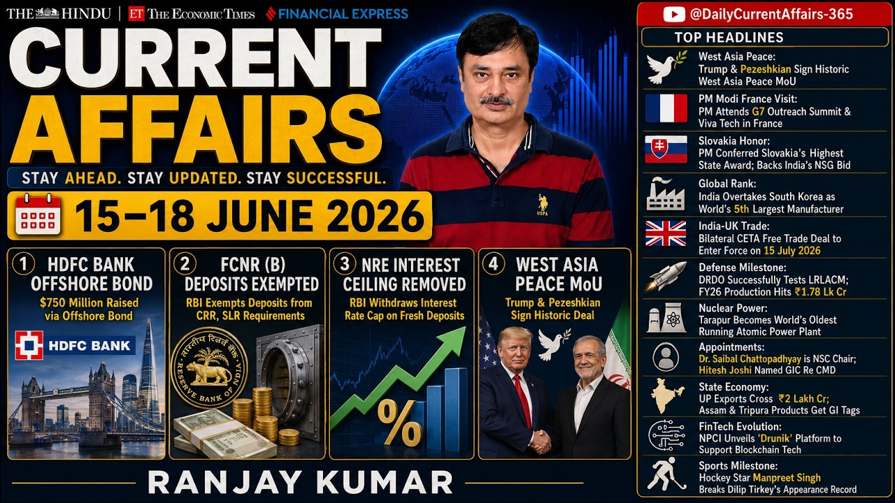 Current Affairs 15-18 June 2026: Trump-Pezeshkian Deal & RBI FCNR (B) Exemption | Ranjay Kumar