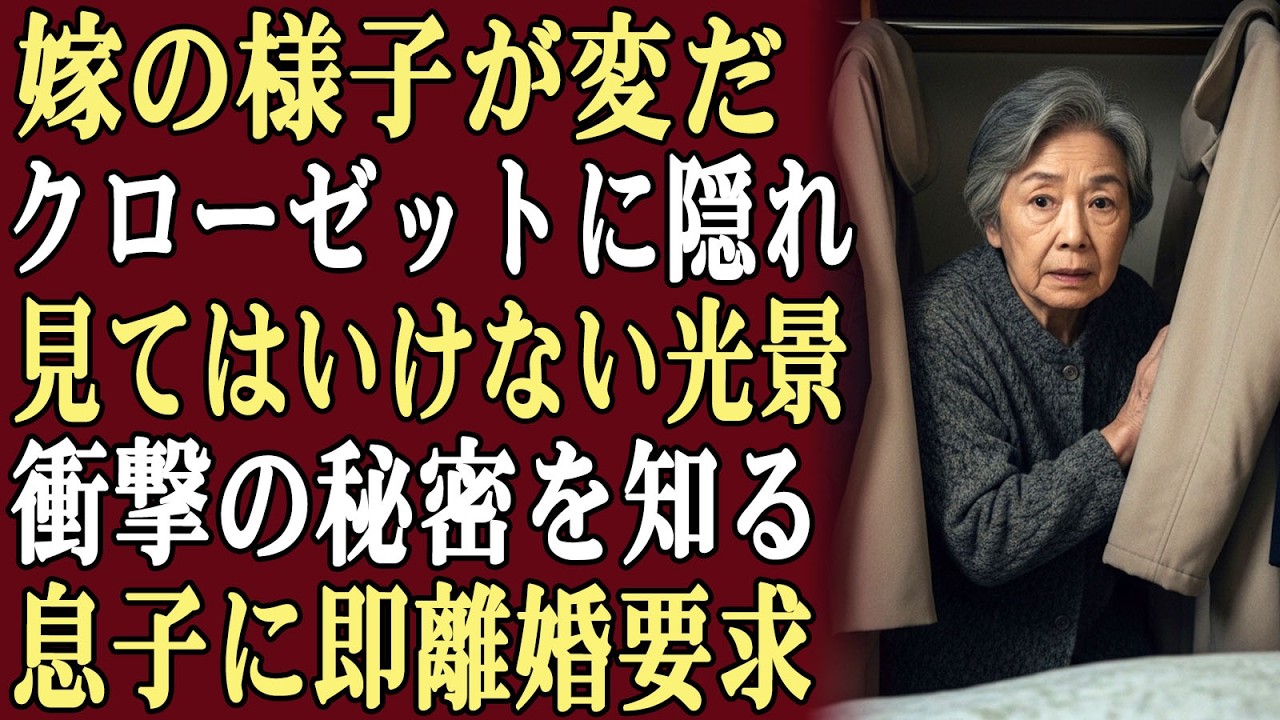 嫁の様子がおかしいと思い、クローゼットに隠れて様子をうかがった。そこで嫁の衝撃的な秘密を知り…翌日、私は息子に即刻離婚を求めた！