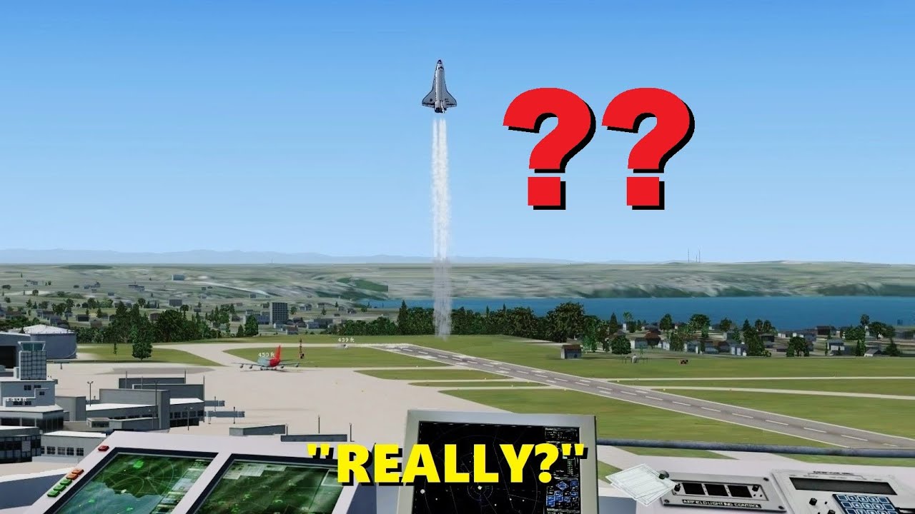 Парень запускает космический челнок в Flight Simulator X (многопользовательский ATC)