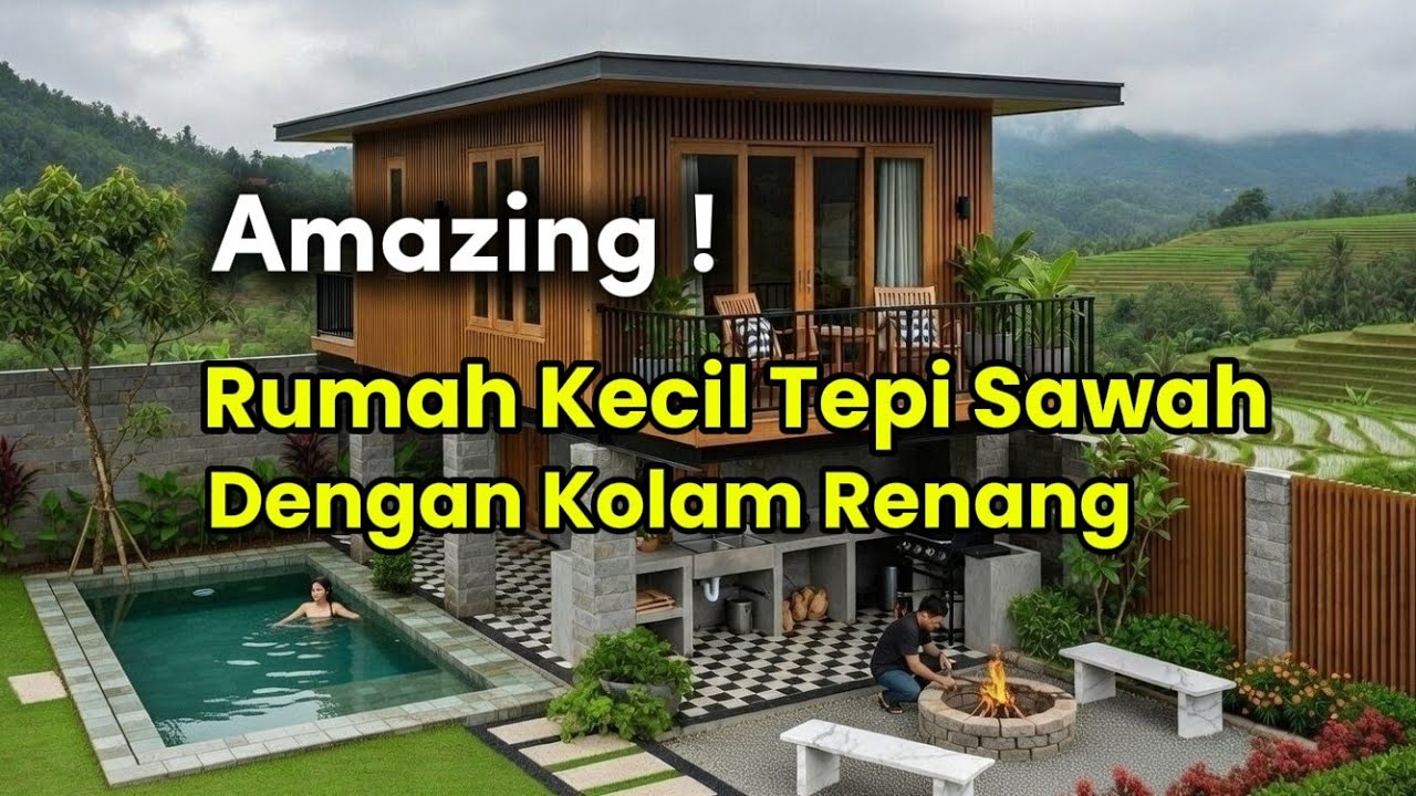 Amazing !! Rumah Kecil dengan Kolam Renang view Sawah Hijau, Menyatu dengan Alam