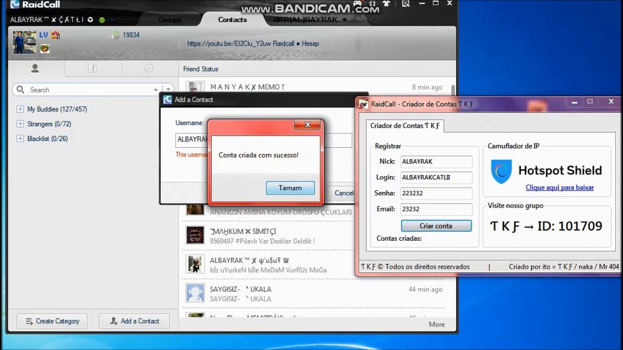 Raidcall Seri Kaydolma 1 dakkada 100 hesap