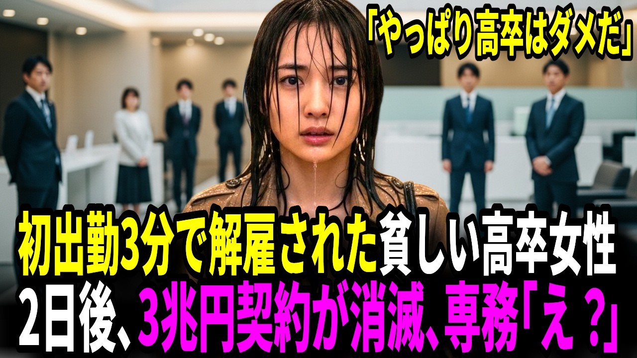初出勤3分で解雇された貧しい高卒女性。助けた外国人の正体は…⇒2日後、3兆円契約が消滅