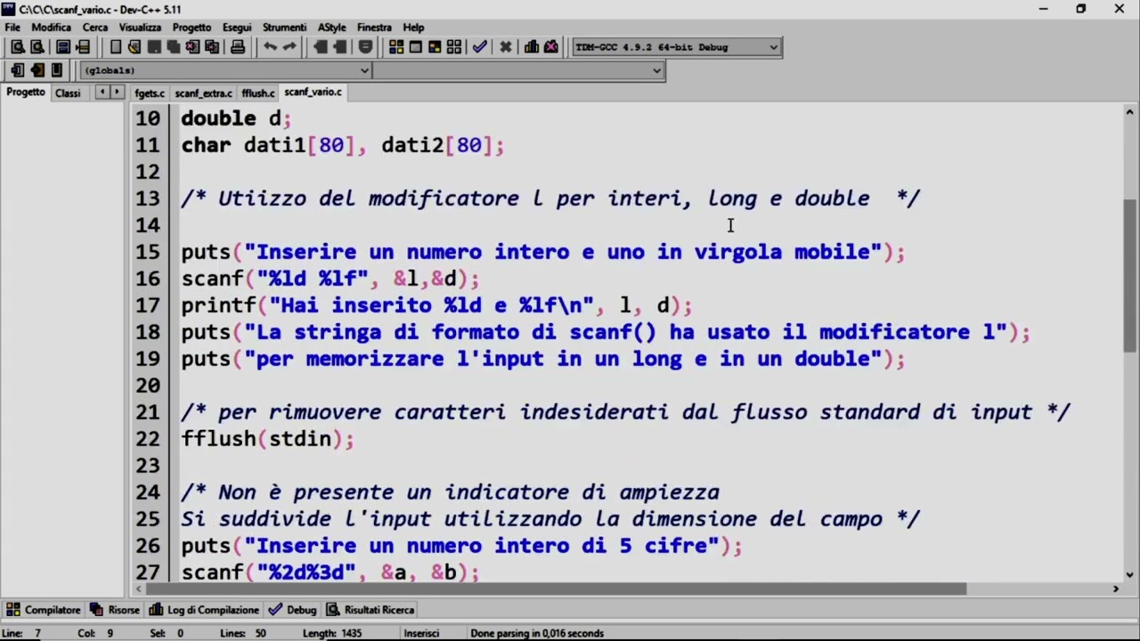 Linguaggio C - Le funzioni per i flussi di input e output - fgets - scanf - fflush