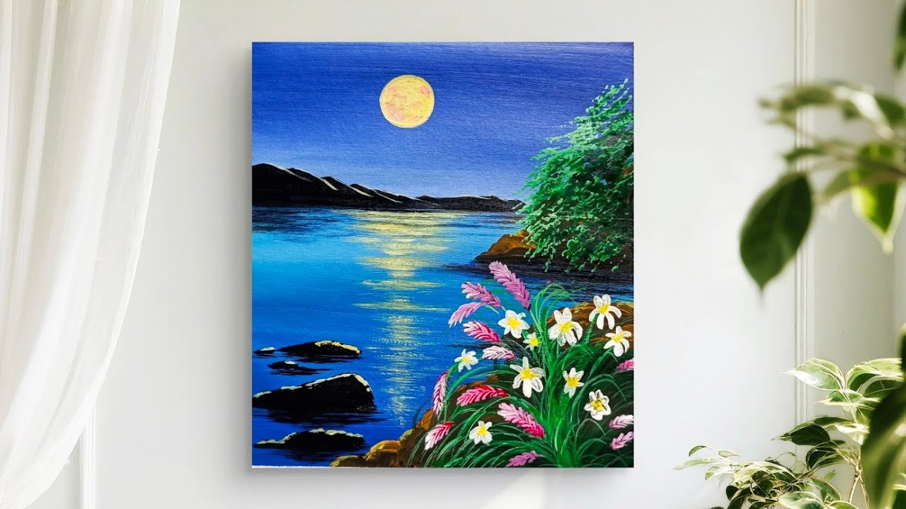 Nature Scenary Painting / Painting a beautiful Scenary / night scenary painting / Acrylicpainting 