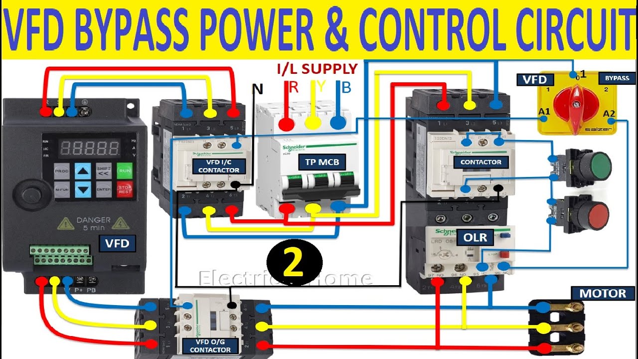VFD Bypass Starter Power & Control Circuit | VFD | VFD Bypass With DOL Starter | Motor .