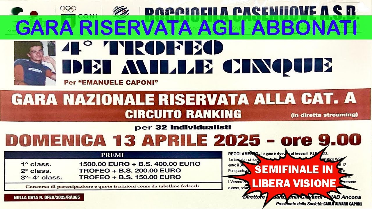 4° Trofeo DEI MILLE CINQUE - SEMIFINALE - Gara Nazionale - Alto livello
