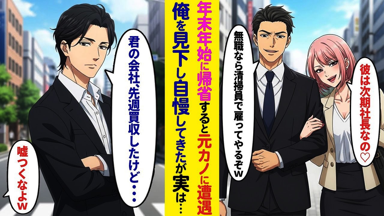 【漫画】年末に帰省した俺、浮気して去った元カノと社長の息子に再会「無職なら掃除でもどうだ？w」→「先週その会社を買収したけど？」と返した結果…