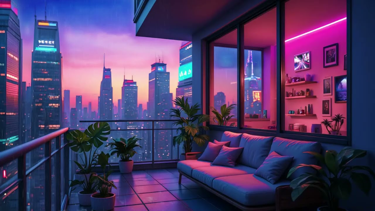 1990s Lofi City Vibes 🌂 Cozy Balcony Ambience with Rain Sounds 🎼 Timeless Lofi Chill Live