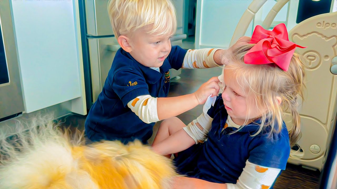 Naomi and David - school, cooking pancakes and play with daddy