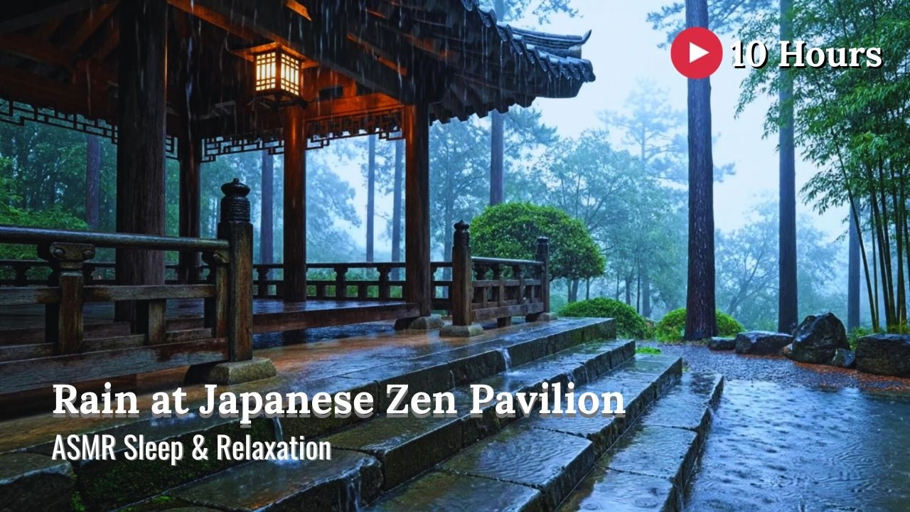 Rain at Japanese Zen Pavilion | ASMR Rain Sounds for Sleeping & Study