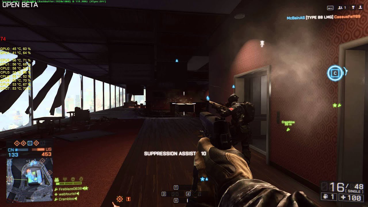 Custom Ultra Settings Battlefield 4 Beta 1080p, 1920x1080 SLI 2 x Nvidia 680 ,I7 3770K