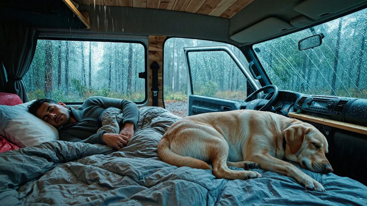 Sueño Profundo con Lluvia en Ventana de Caravana y Truenos Ligeros (11 Horas)